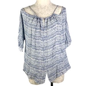 Liquid New York Cold Shoulder 100% Silk Sheer Top Women Sz L
